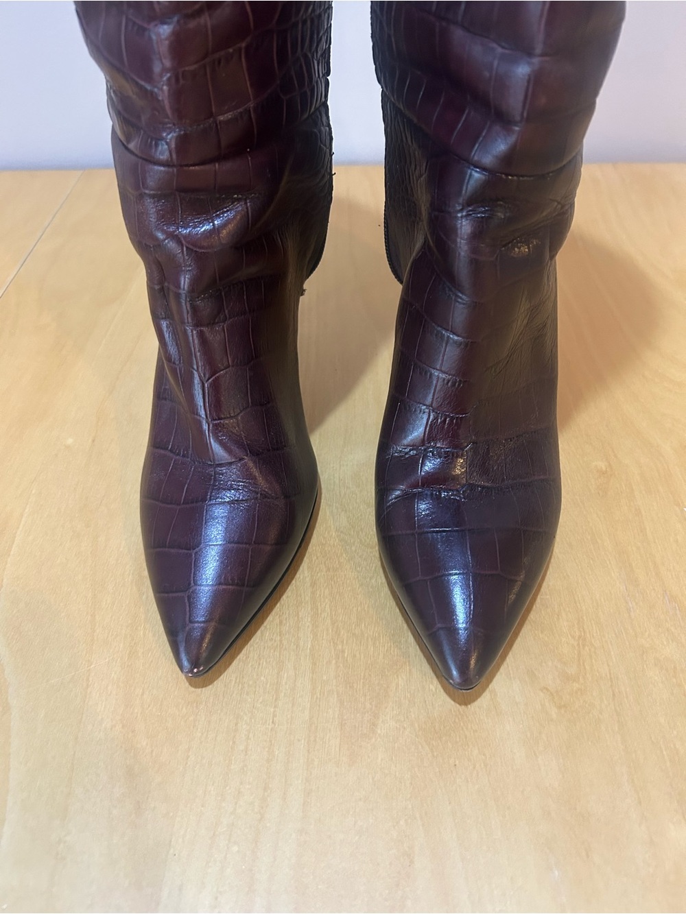 Paris Texas Mock Croc Stilletto Pointed-Toe Knee Boots, Sz EU 39, US 9 - Picture 7 of 11